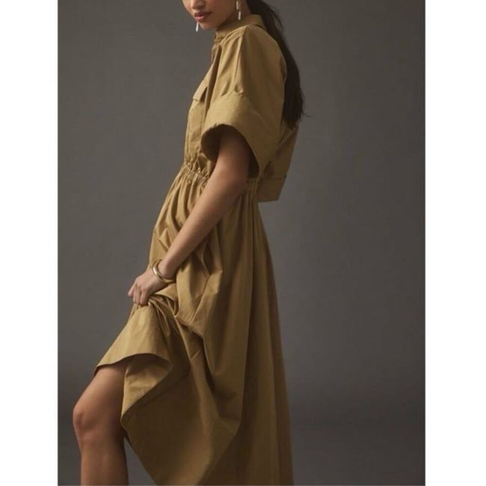 Maeve Anthropologie Taupe Utility Shirt Dress Midi Length Size Large - Picture 10 of 12